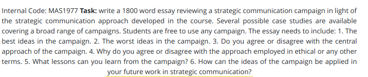 Strategic Communication Assignment Help Strategic Communication Assignment Help