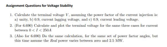 Assignment Questions for Voltage Stability Assignment Questions for Voltage Stability