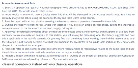 Economics Assessment Task Economics Assessment Task