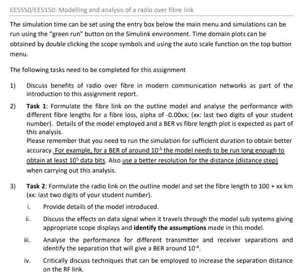 modelling and analysis of a radio over fibre link