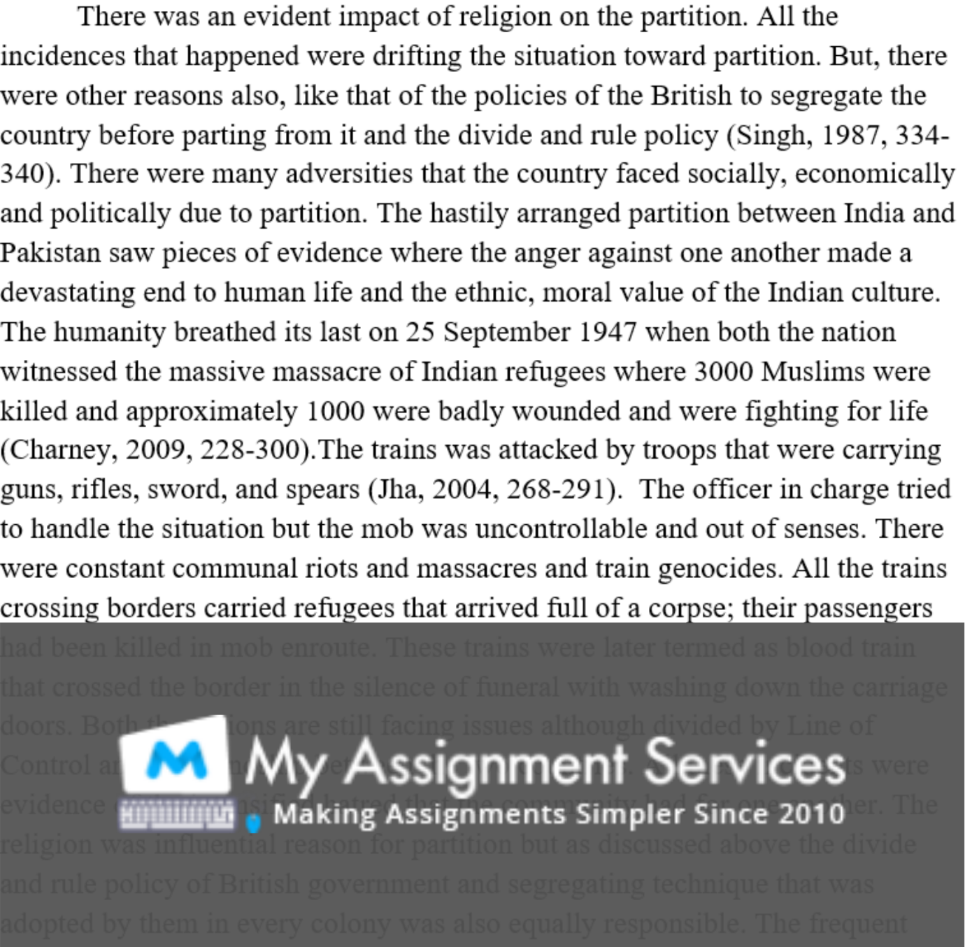 partition literature assessment help