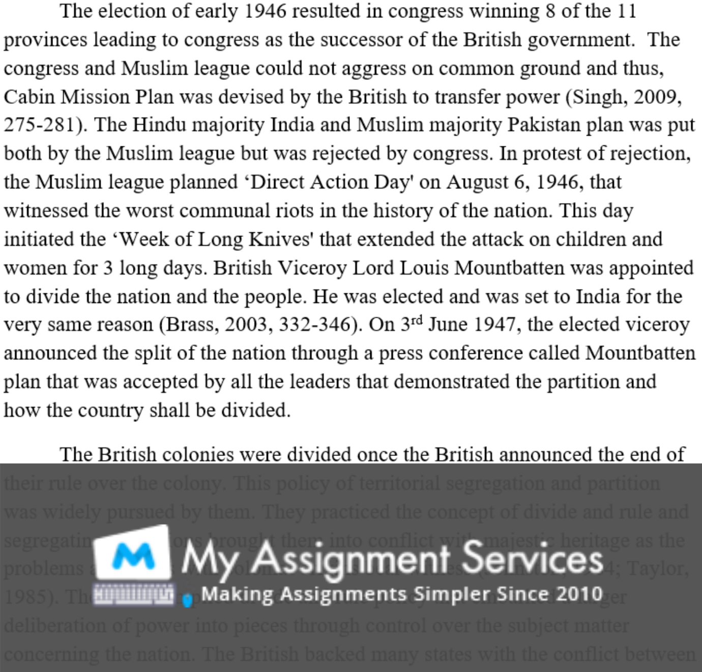 partition literature assignment help in Australia