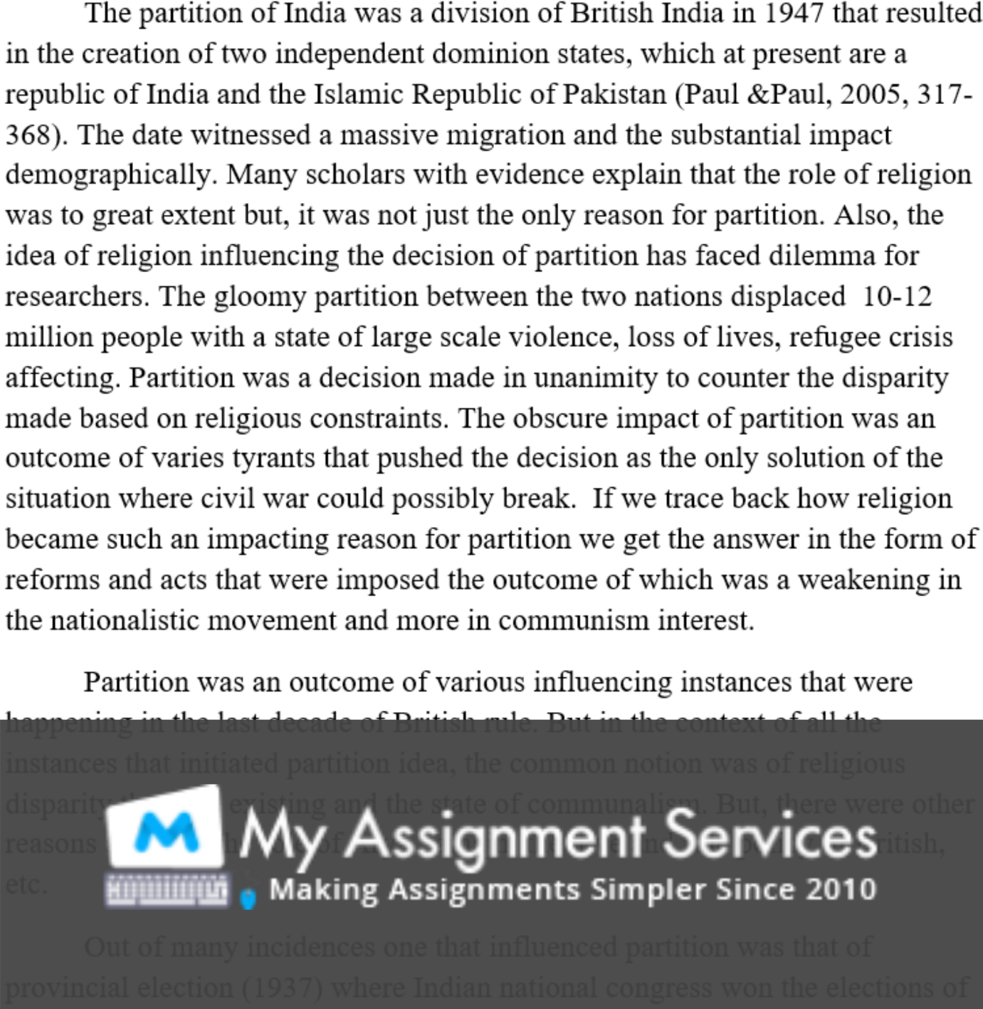 partition literature assignment services