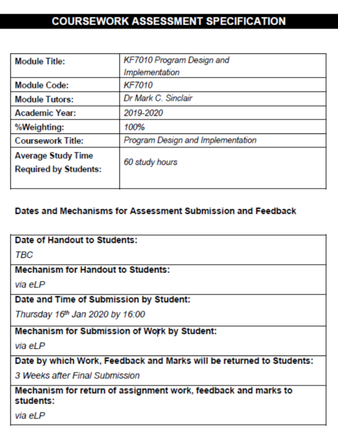 KF7010 Program Design and Implementation