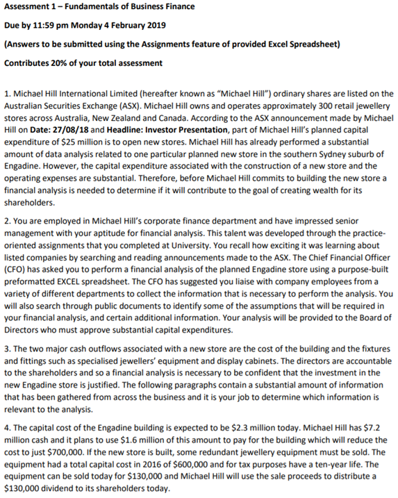 business finance assignment sample 1
