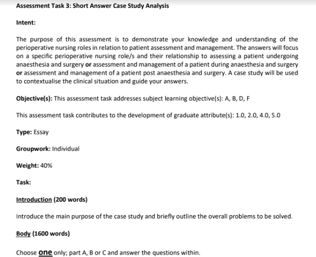 Anaesthesiology Assignment Help USA