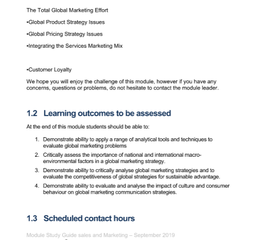 learning outcomes