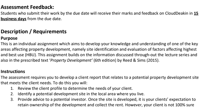 Property Development Assignment Help