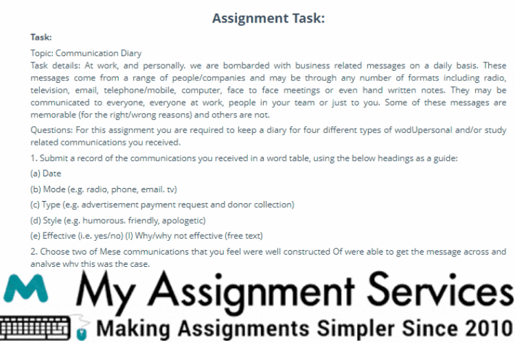 communication diary assignment sample 1
