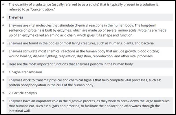 characteristics of enzymes sample