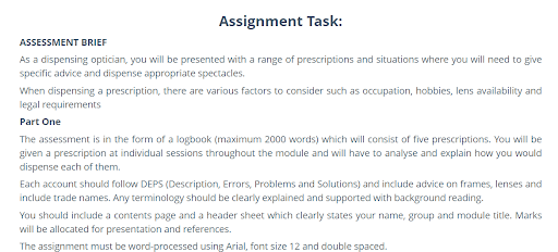 Optical Dispensing Assignment sample
