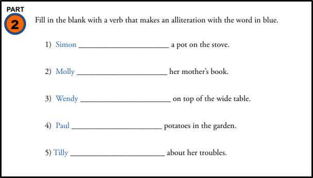 Alliteration word in blue