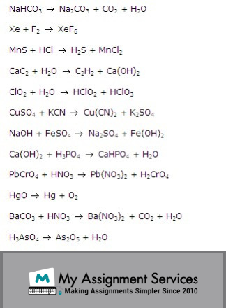 examples of unbalanced chemical equations