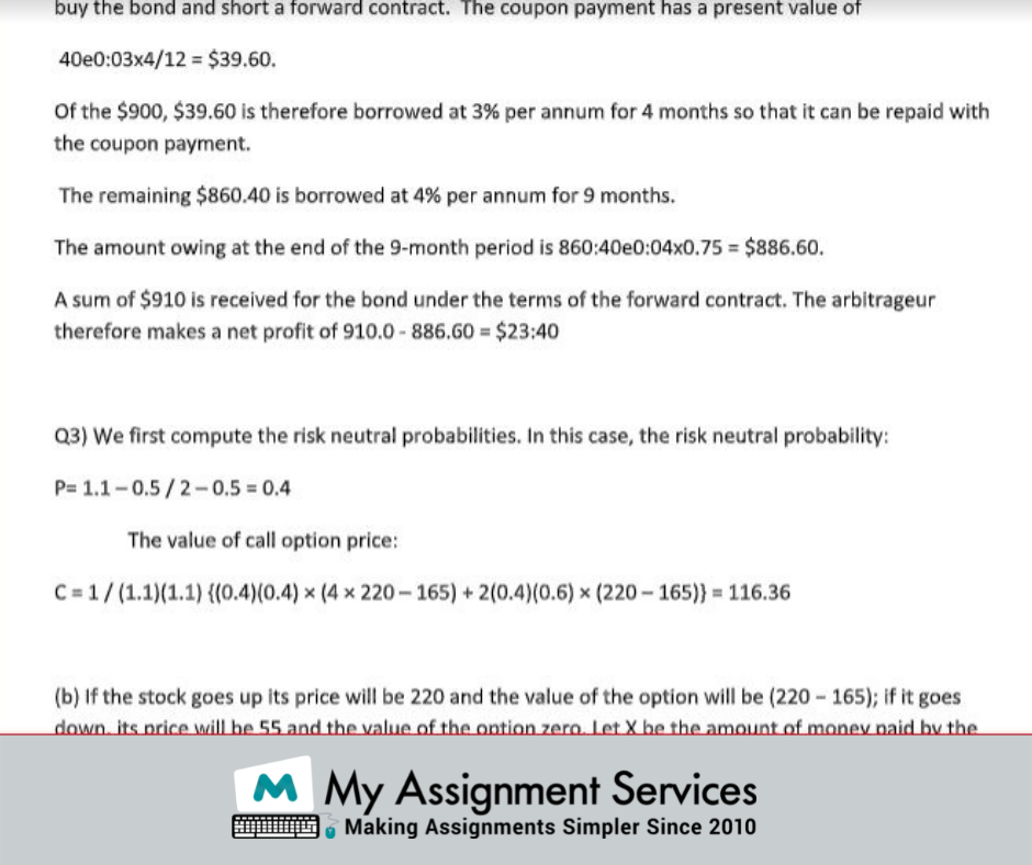 Sample of Derivative Market Assignment at my assignment services in australia
