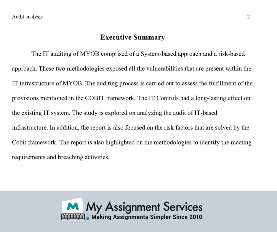 audit report samples at my assignment services in Australia