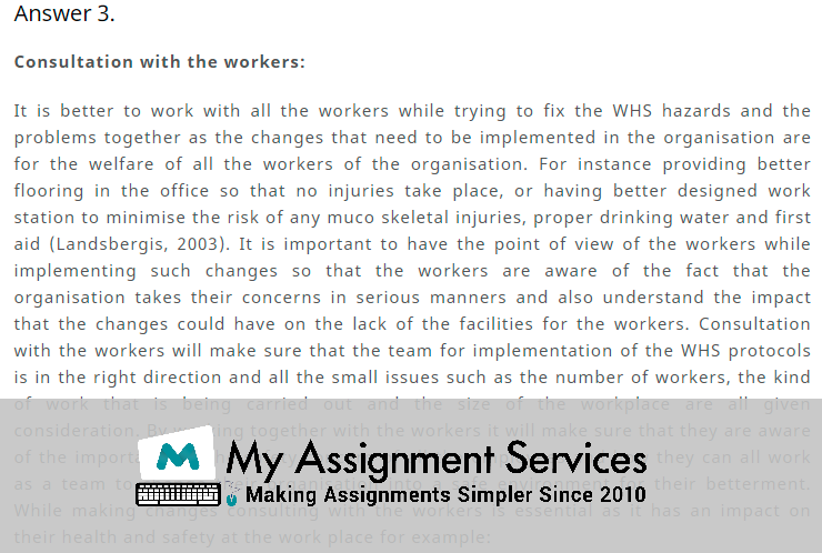 BSBWHS401 assessment answers sample  at my assignment services in australia  for students