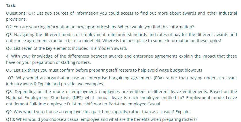 SITXHRM002 Roster Staff Assessment Answers Sample at My Assignment Services