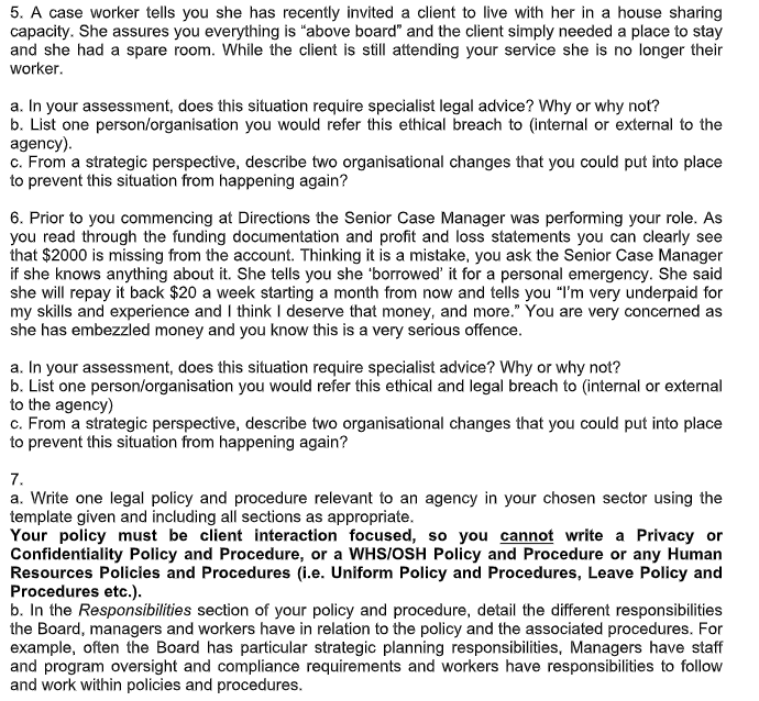 CHCLEG003 Manage Legal and Ethical Compliance Assessment Answers Sample at My Assignment Services