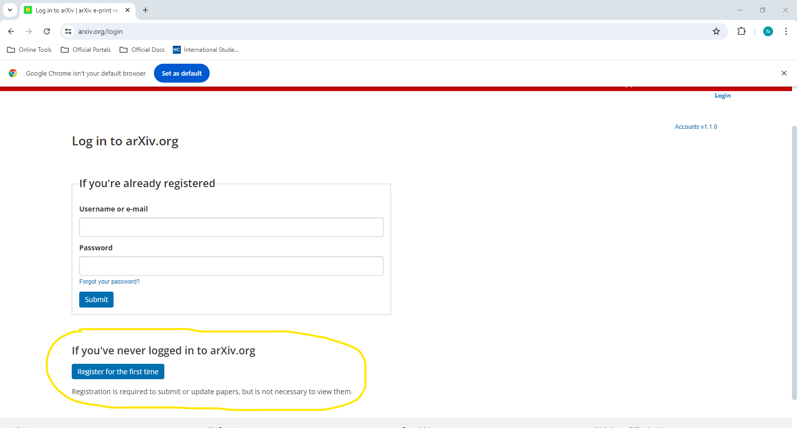 Register for the first time